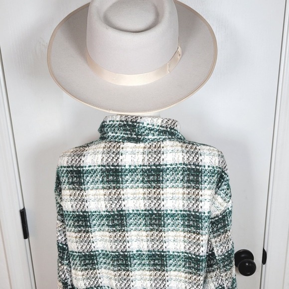 ZARA Italian Fabric Plaid Flannel Jacket Button Up Shacket Green Check M - Picture 4 of 8